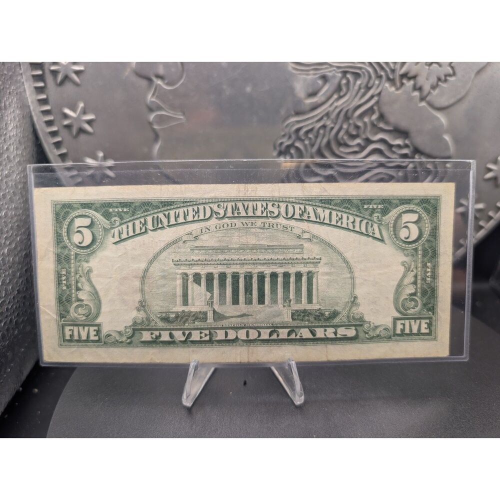 1963 $5 Red Seal United States Note — Crisp Vintage US Currency — Lincoln - Picture 2 of 2